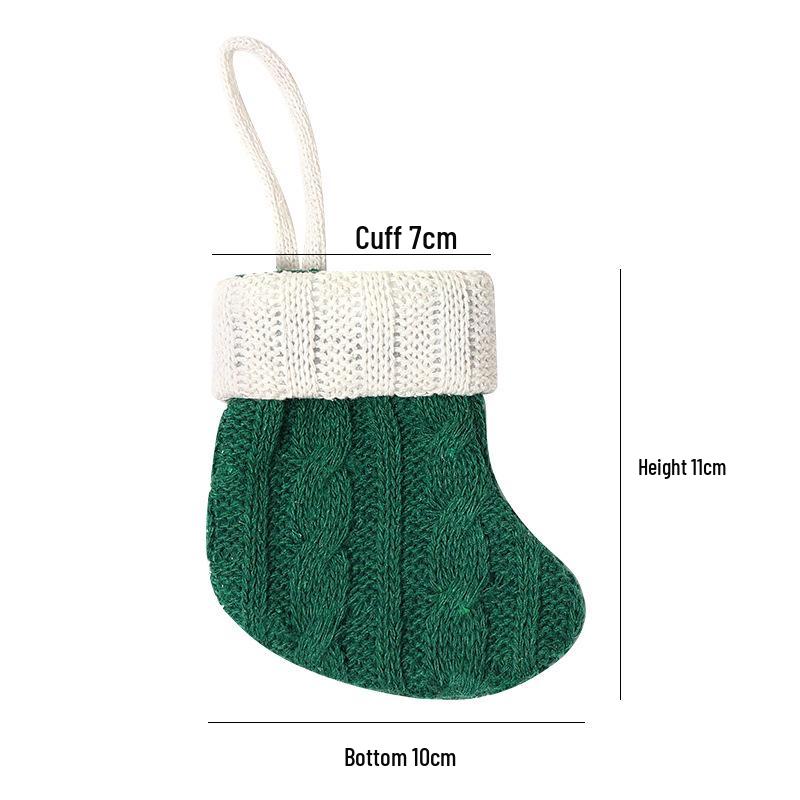 Green Knitted Small Christmas Stocking for Home Decoration and Mall Window Display