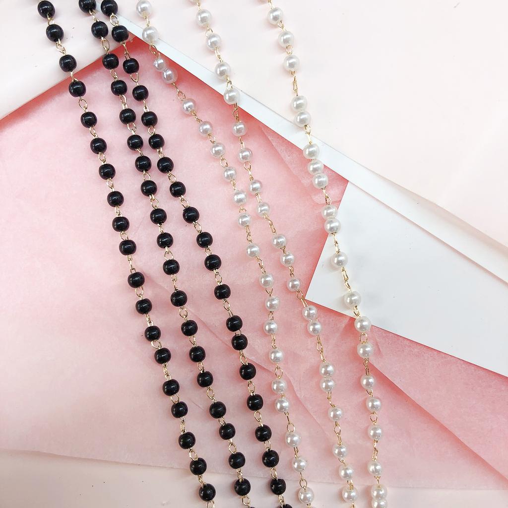1meter 3-8mm Black Imitation Pearl Beaded Chain DIY Copper Necklace Chains Accessories for Jewelry Making Components Handmade