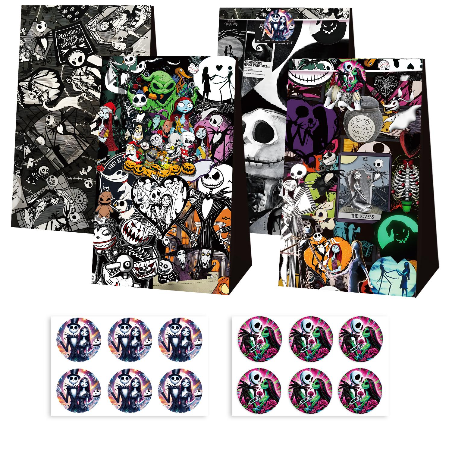 

12/24pcs The Nightmare Before Xmas Candy Paper Pouch Collection Featuring Sally Jack Figures - Handbag Birth Date Spooky Holiday Decor Present 12 bags 12 Tags
