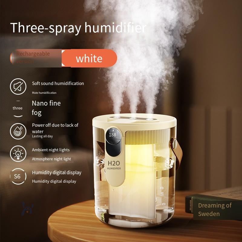 Three Spray Air Humidifier Large Capacity Humidifier USB Rechargeable Home Triple Spray Desktop Humidifier with LED Night Light бежевый