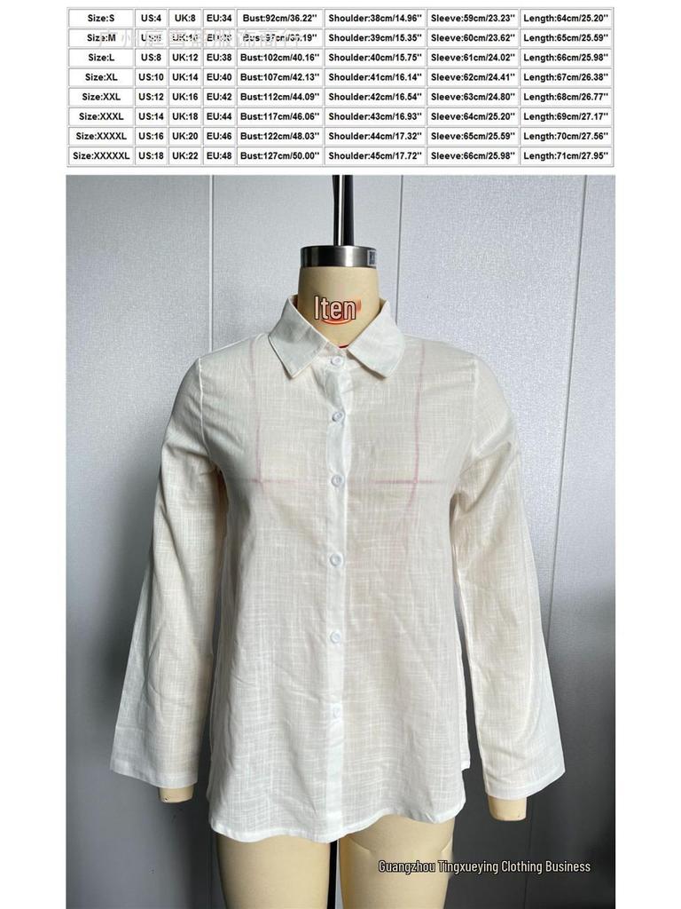 Solid Color Casual Loose Long Sleeve Linen Shirt for Spring and Autumn