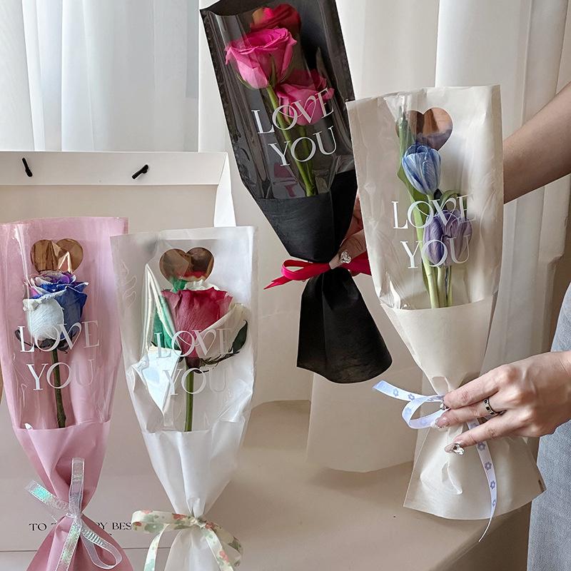 10Pcs Single Rose Sleeves Flower Wrapping Bag Bouquet Packaging Bags Clear Cellophane Floral Wrappers For Valentine'S Day