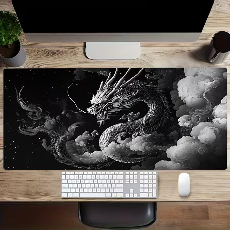 Fantasy Black Dragon Large Desk Mat Antislip Rubber Mousepad For Esport Gaming Room Pc Keyboard Workstation Desktop Decor