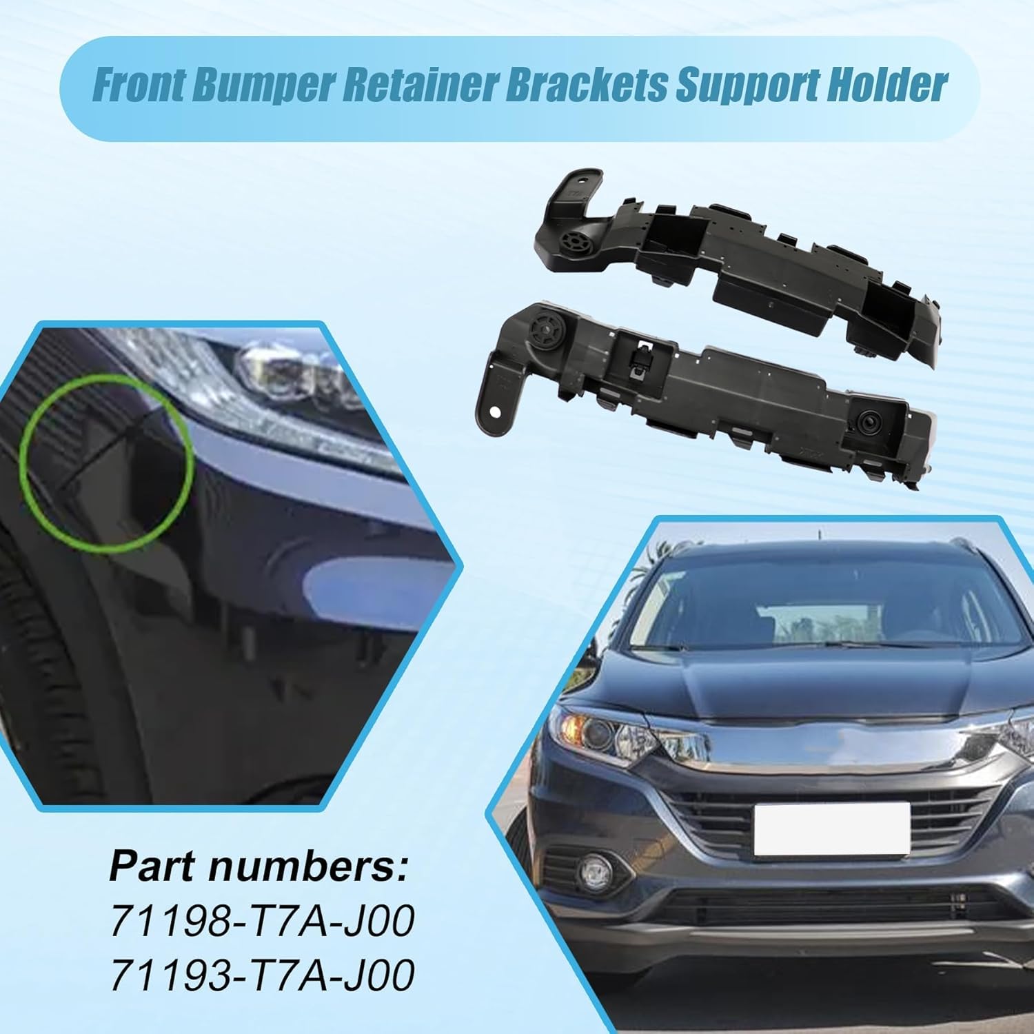 XQSMWF Front Bumper Retainer Brackets Support Holder Left & Right Compatible With Honda HR-V 2016-2021#71198-T7A-J00 71193-T7A-J00