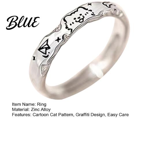 Fish Dog Bone Ring Couple Cartoon Cat Graffiti Design Matte