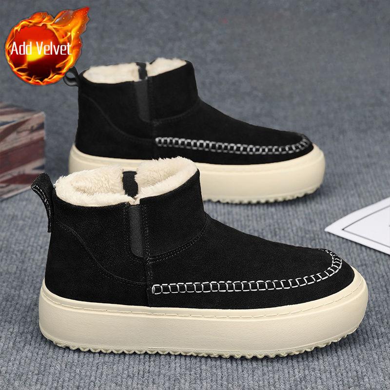 Men's Winter Retro Snow Boots Outdoor Thick Fleece Lined Warm High Top Cotton Shoes Thick Sole Height Boosting Cold Resistant