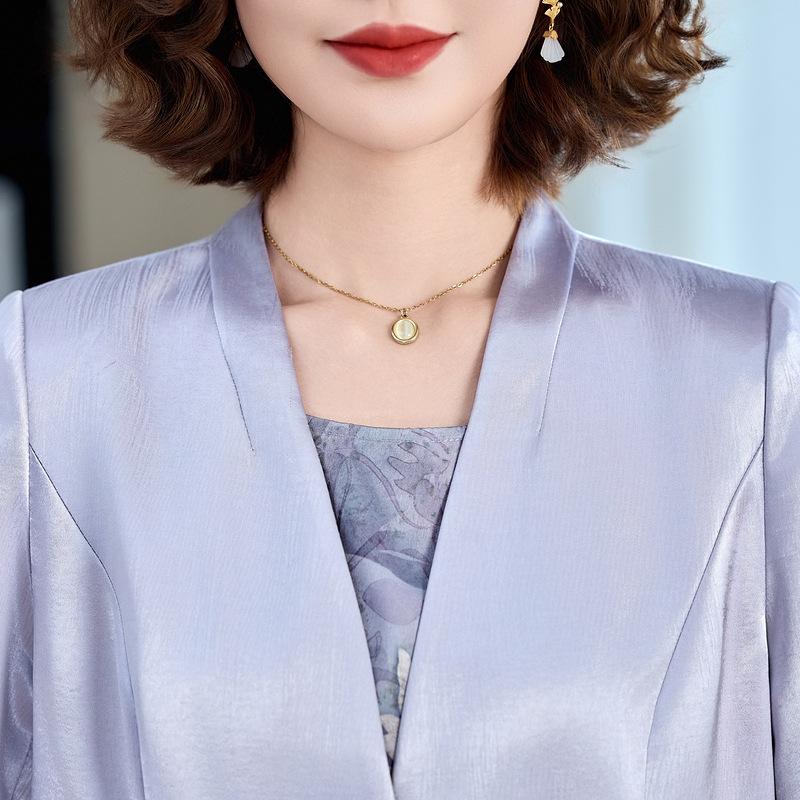 Set Elegant de Vară din Două Piese pentru Femei Mature - Palton și Rochie de Inspirație Tradițională Chineză