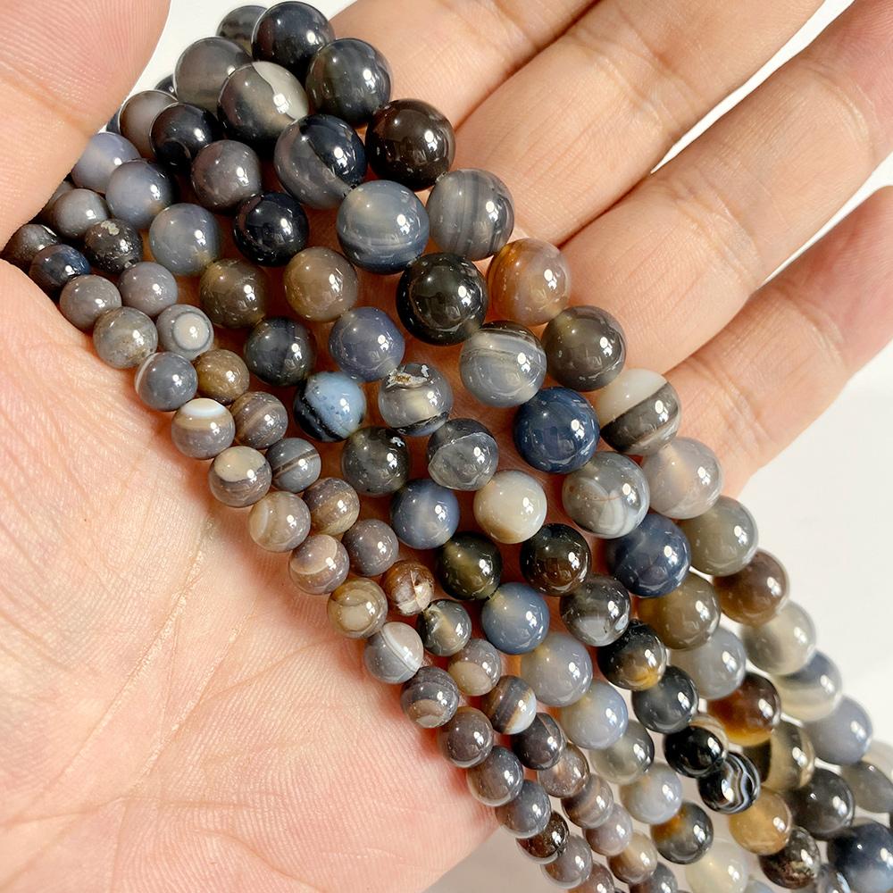 6 8 10 MM  Matte Natural Stone Beads Polished Blue Stripes Agates Stone Beads Diy Spacer Loose Beads for Jewelry Making Bracelet