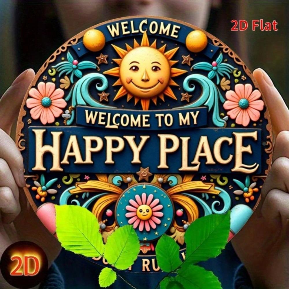 Vintage Welcome Sign Round Iron Wall Art for Patio Garage Door Decoration Halloween Home Decor