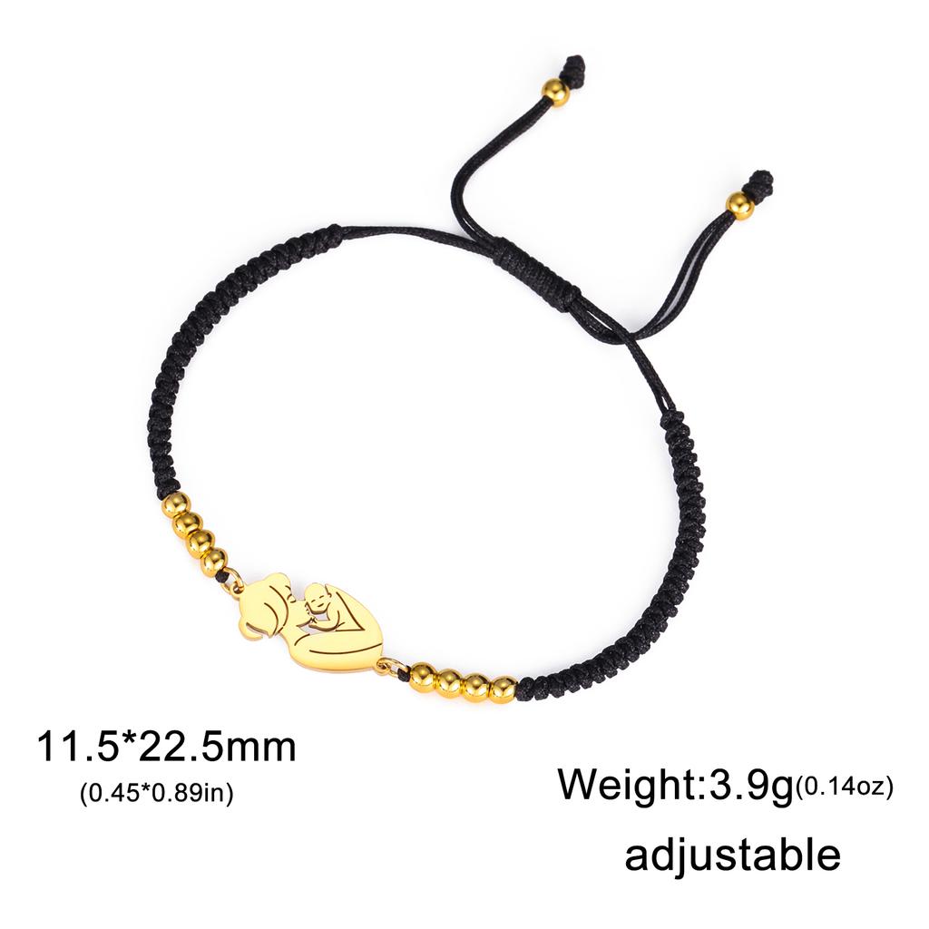 Stainless Steel Gold Color Baby Mom Family Charm Bracelet Red Black Rope Bracelets Fashion Jewelry for Women Mother's Day Gift