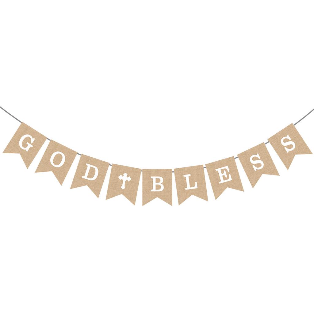 Communion-Themed Birthday Decoration God Bless Cross Imitation Linen Resurrection Flag Customization