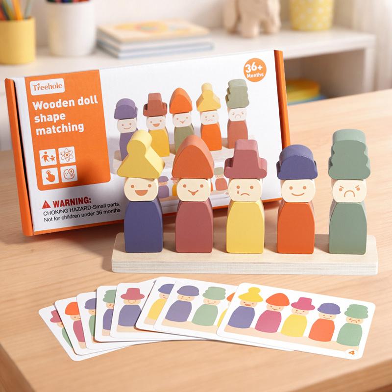Color Sorting Toys Montessoris Wooden Early Learning Toys Fine Motor Skills Puppet Hat Face Match Creative Stacking Toys For Kid