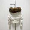 Women's Black Slim-Fit Down Coat with Detachable Fur Collar