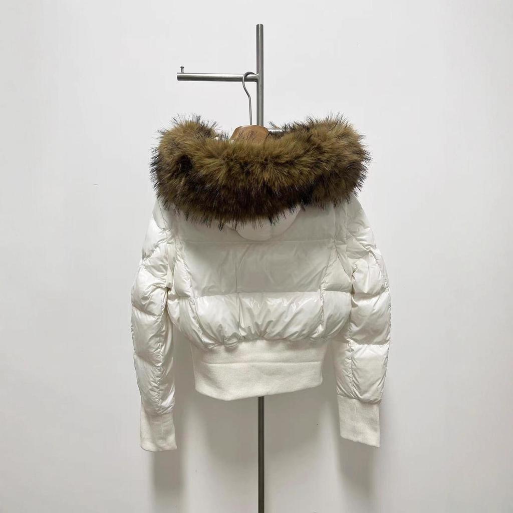 Women's Black Slim-Fit Down Coat with Detachable Fur Collar