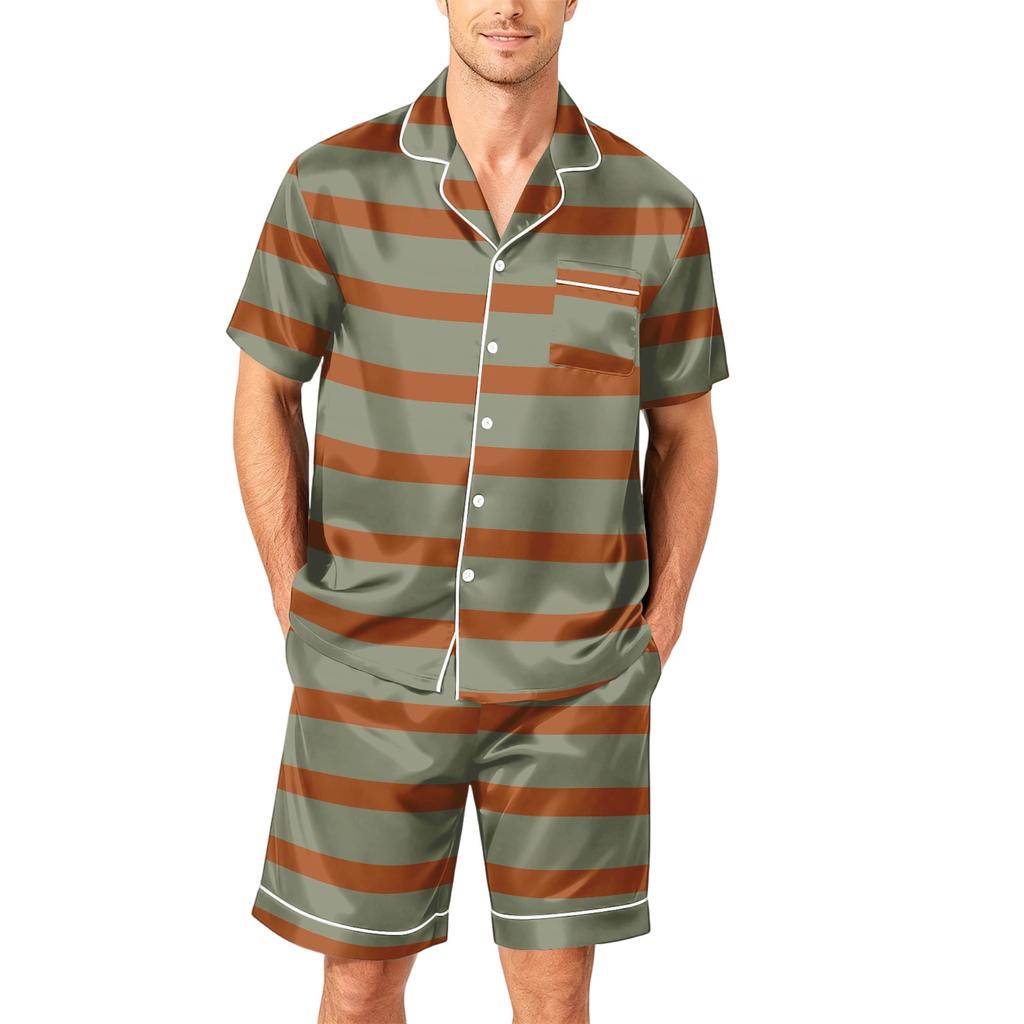 Men's Short Sleeve Button Down Pajama Set with Shorts Soft Casual Sleepwear S To XXXXL Comfortable Lounge Wear
