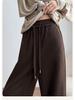 Aixuan White Wool Acetate Wide-Leg Pants: 2025 Autumn/Winter Women's Casual Draped Trousers
