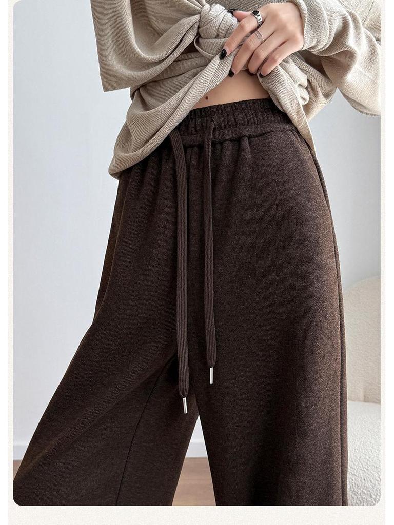 Aixuan White Wool Acetate Wide-Leg Pants: 2025 Autumn/Winter Women's Casual Draped Trousers