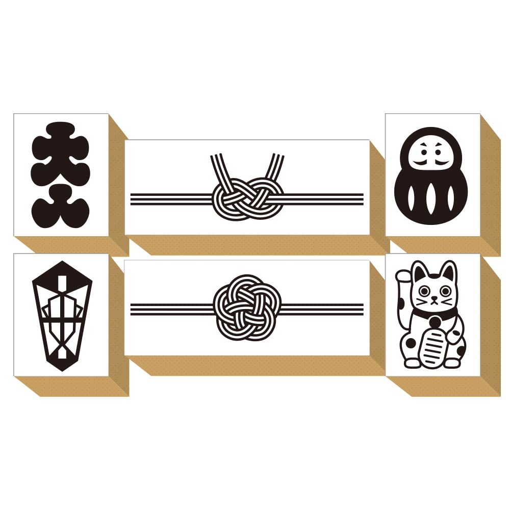

Cute and Stylish Wooden Stamp Set with Maneki Neko and Noshi Perfect for New Gift or Made in Japan Mizuhiki, (Lucky Cat), Daruma, (Wrist Wrapping)