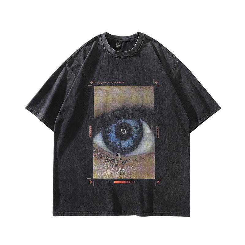 European And American High Street Hiphop Washed Short-Sleeved T-Shirt Men'S American Retro Old Loose Trendy Brand Half-Sleeved T-Shirt