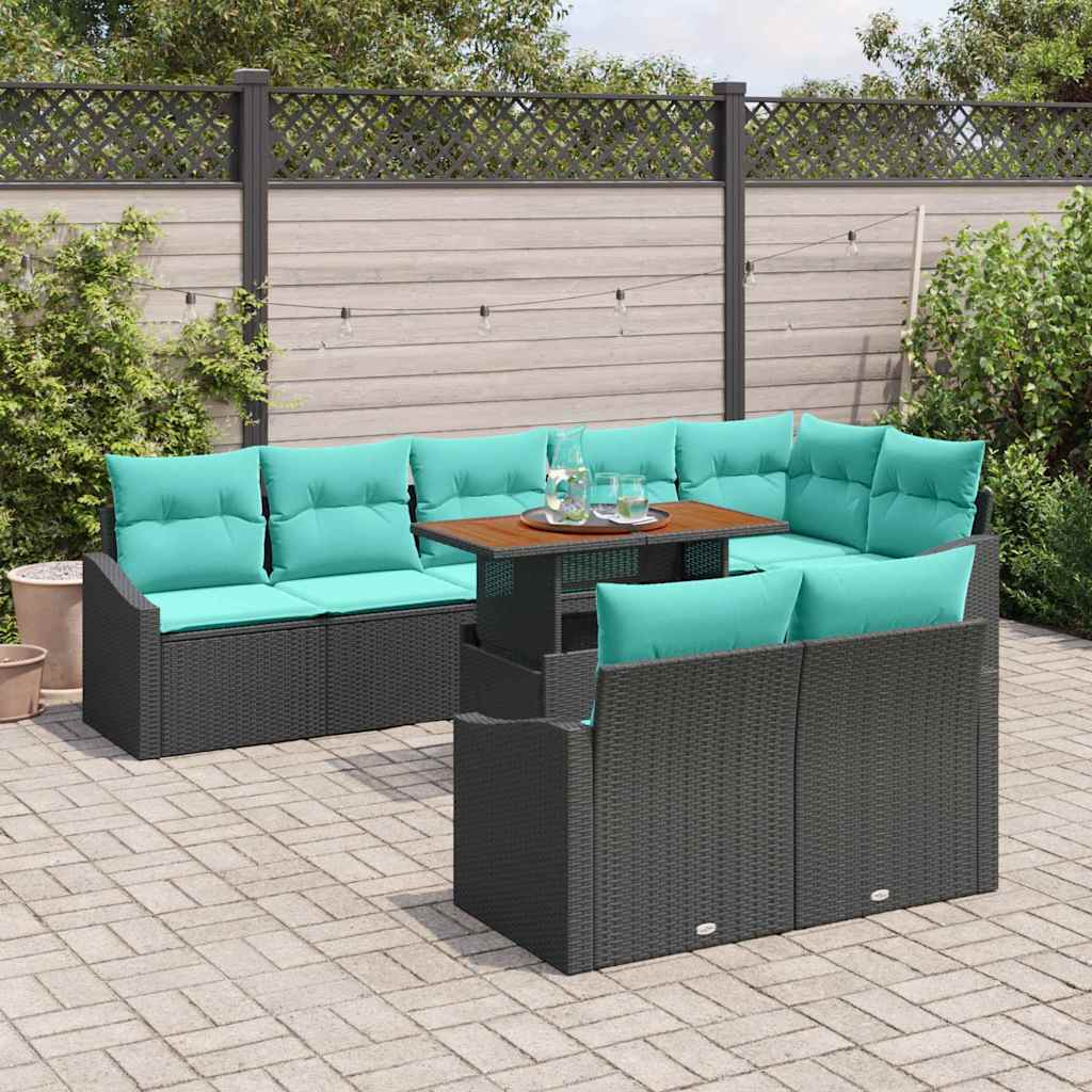 Garden Dining Set with Cushions 9 pcs Black and Teal