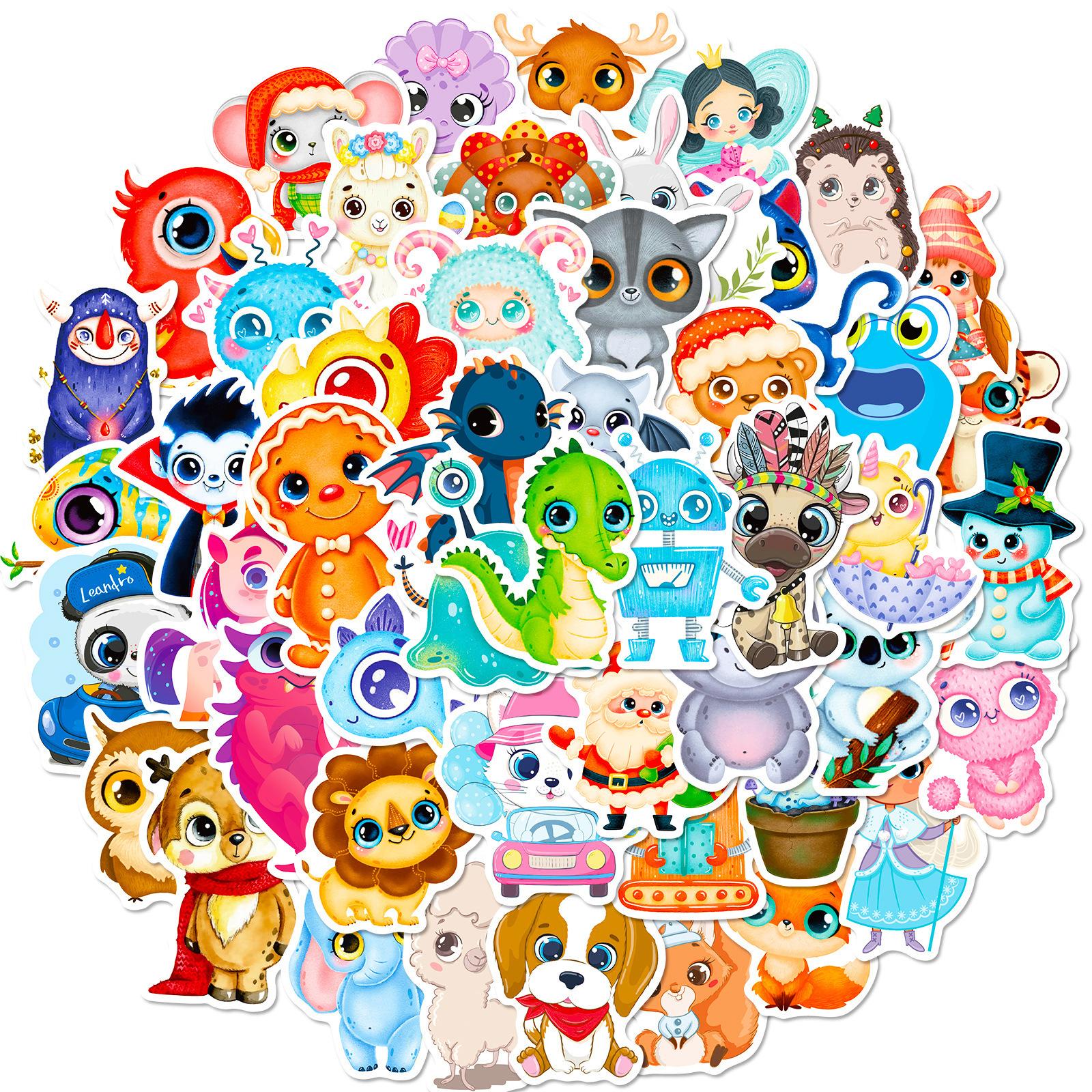 

50 Big Eyed Animal Graffiti Stickers Best Selling Waterproof Creative Stationery Stickers Pencil Case