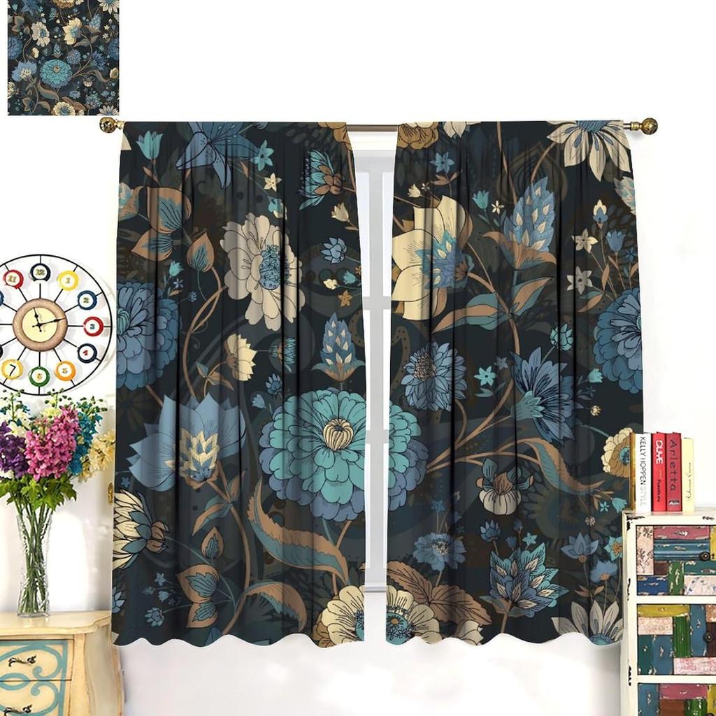 Boho Floral Curtains Watercolor Botanical Pattern Living Room Home Decoration Bedroom Curtain Darkening Polyester Ideal For Sitting