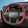 Suitable for Ram Perforated Leather Steering Wheel Cover, Non-Slip, Sweat-Absorbent, Breathable, Integrated Snap-On Protectiv