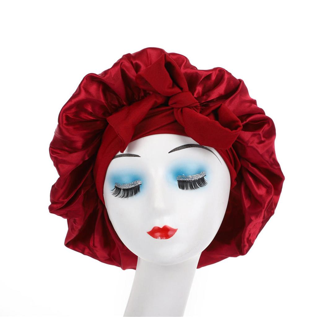 Women Satin Bonnet Solid Sleeping Hat Stretchy Tie Band Elastic Night Shower Cap Adjustable Hair Head Cover Bonnet for Women