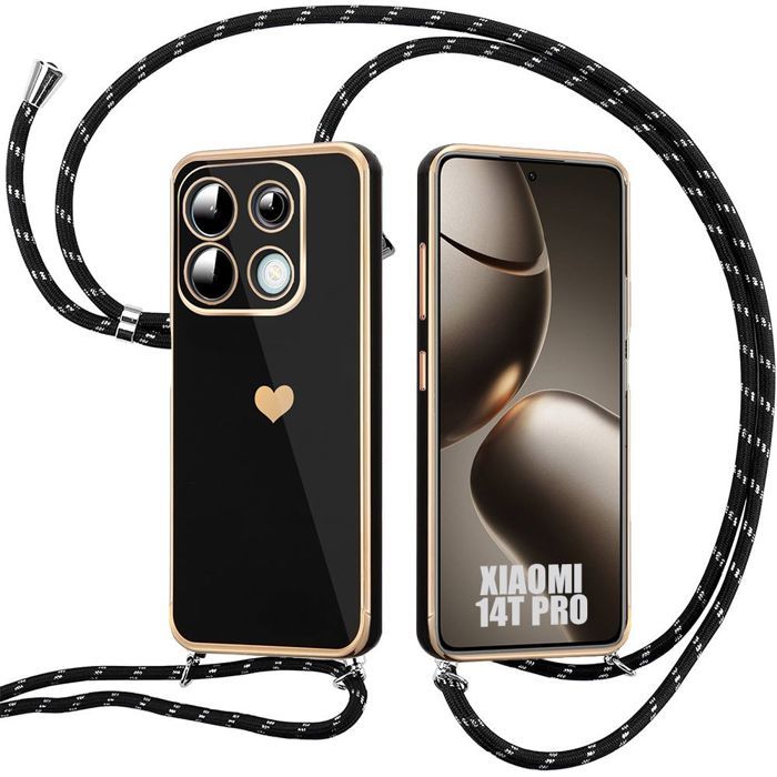 Case for Xiaomi 14T Pro - Shockproof Silicone Soft Protection with Black Cord