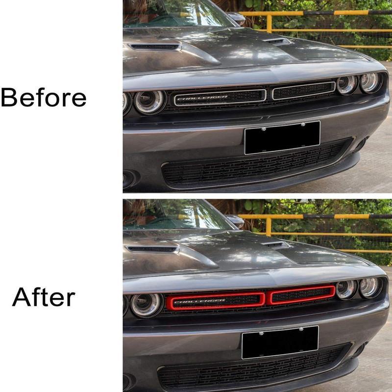 2pcs Red Front Grill Grille Erts Cover Trim for Dodge Challenger 2015-