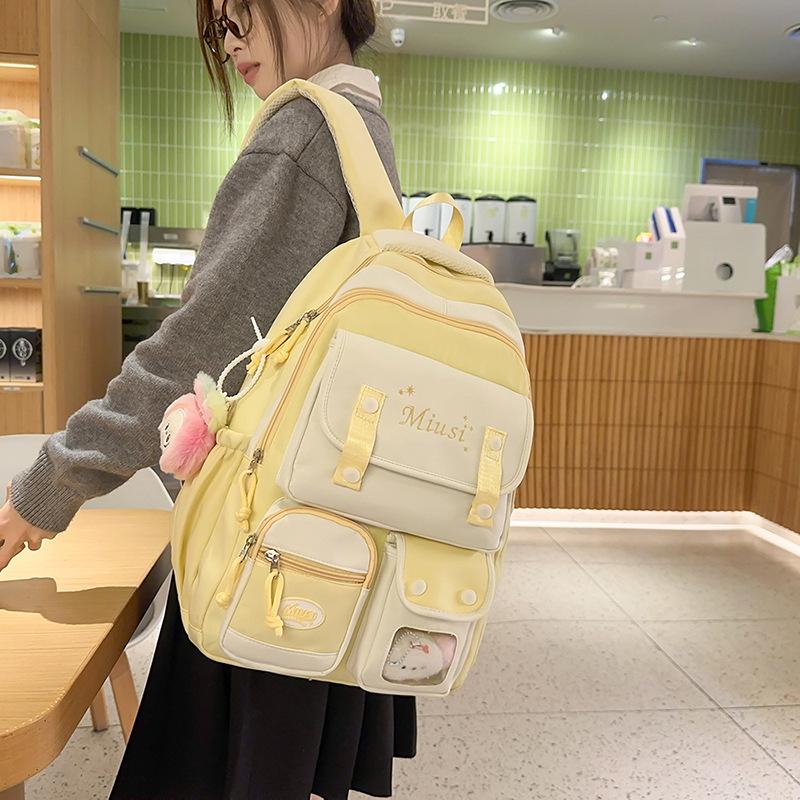 Soft sister small fresh schoolbag Korean college style backpack multi-compartment design sense female junior high school student backpack female