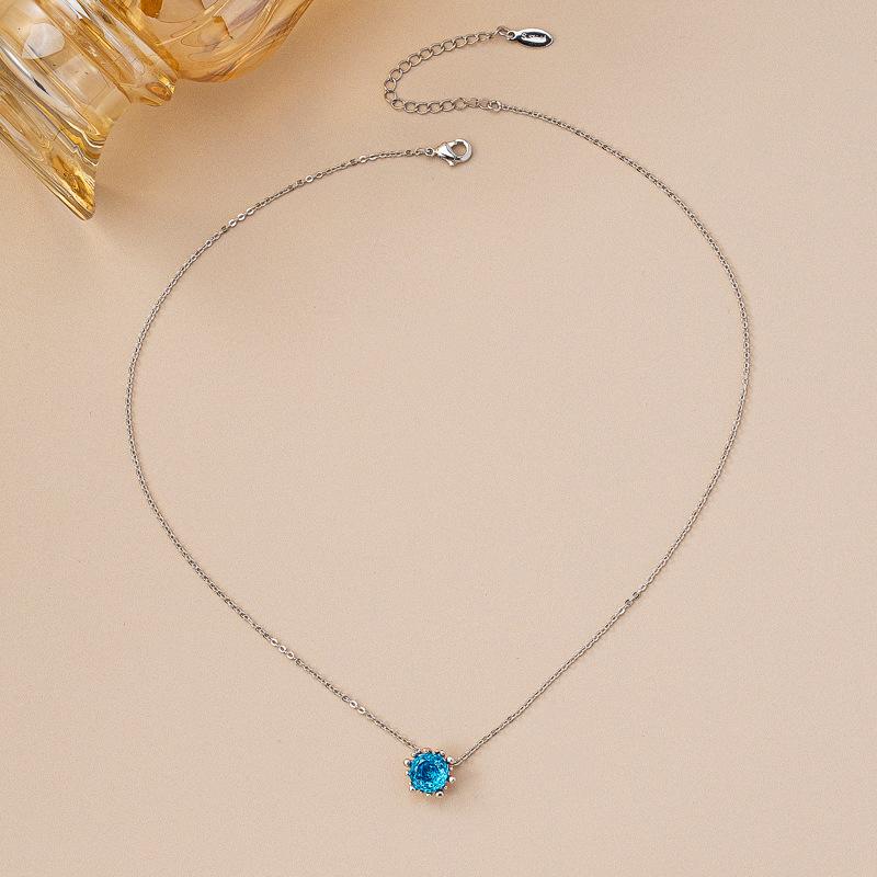 New Simple and Fashionable Blue Zircon Stud Earrings Necklace, Japanese and Korean Sweet Suit, Light Luxury and Versatile Temperament Collarbone Chain