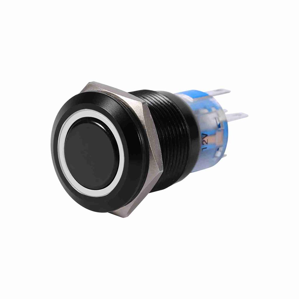 19mm 12-24V LED ON/OFF Black Waterproof Selflocking Latch Push Button Flate Switch
