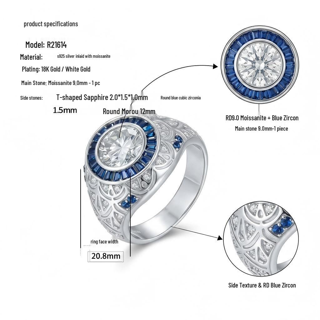 Men's Retro Hip Hop Moissanite Ring - S925 Sterling Silver, 3 Carat Trendy Fashion Jewelry