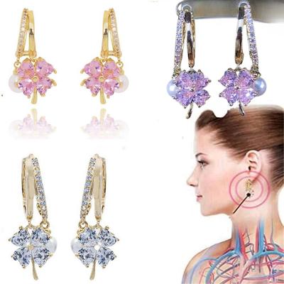 Germanium Earrings Atic Magnetotherapy For Weight Loss Purple Crystal Four-Leaf Flower Pearl New Light Luxury Ear Accessor