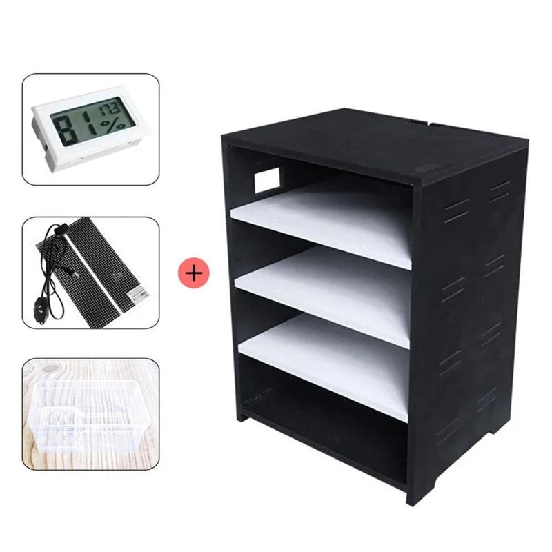 Pet Reptiles Acrylic Feeding Box Terrarium 4 Layers Breeding Tank Insect Lizards House Drawer with Hygrometer Heating Pad Cage