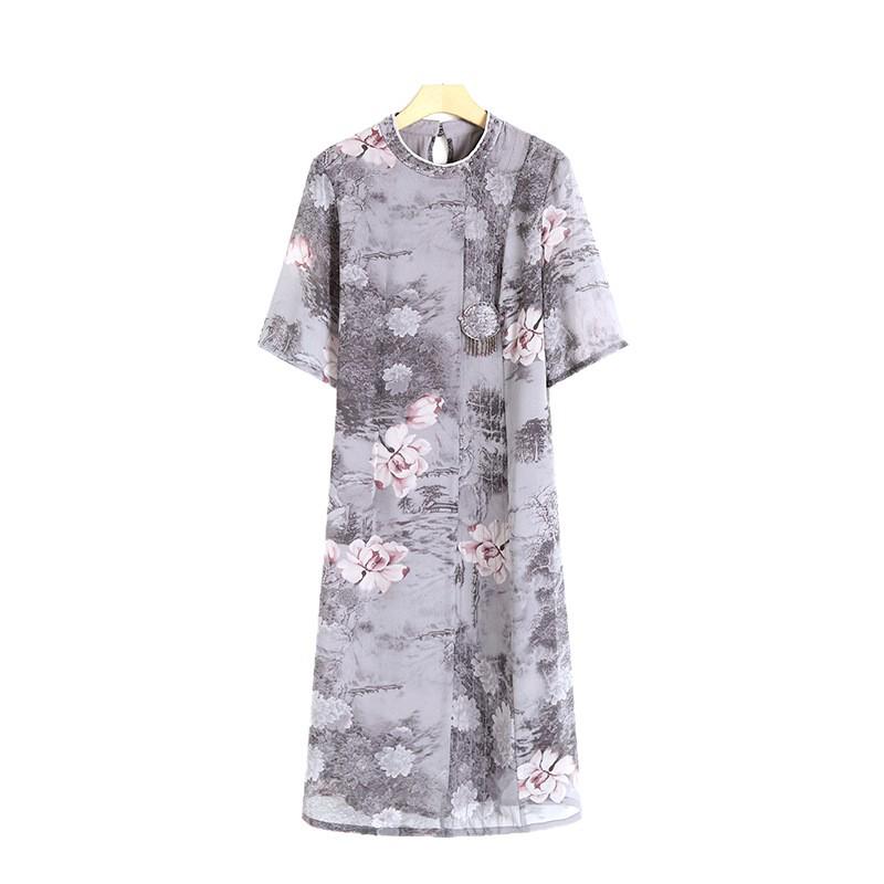 Elegant 2026 Summer Short-Sleeved Dress for Middle-Aged Women