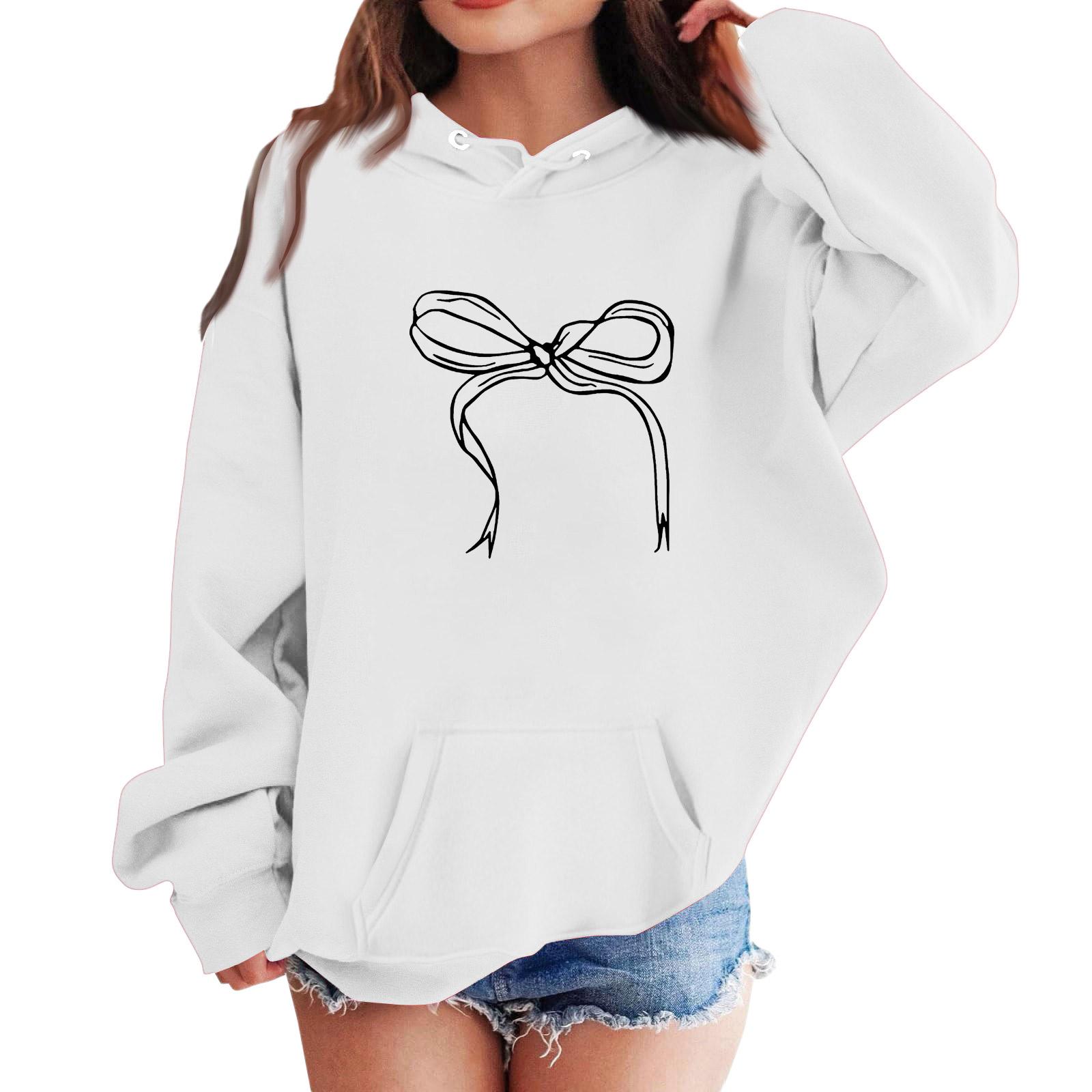 

Толстовки для девочек-подростков, толстовки с длинным рукавом, пуловер с завязками, симпатичная толстовка большого размера 160 белый