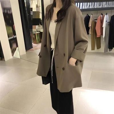 Autumn Women's Double-breasted Loose Suit, Korean Style Mid-length Blazers with Long Sleeves, Chic and Casual