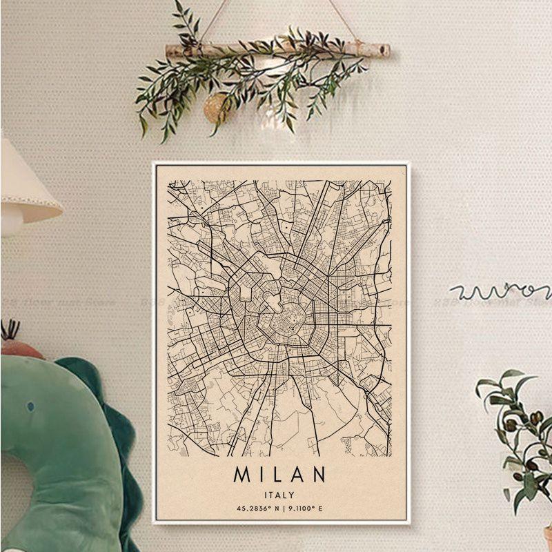 Dublin Paris London New York Benutzerdefinierte Stadtkarte Klassische Filmposter Kraftpapieraufkleber Heimbar Café Zimmer Wanddeko