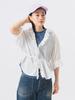 Beams Boy Short Sleeve Cotton Linen Shirt with Ruffles and Gathered One Size Women's Trim, Black,