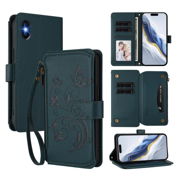 Butterfly Love Flower Multi-card Zipper Wallet Leather Phone Case