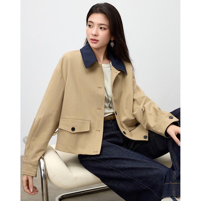 TERRE BLEUE Women's Lapel Short Trench Coat Jacket