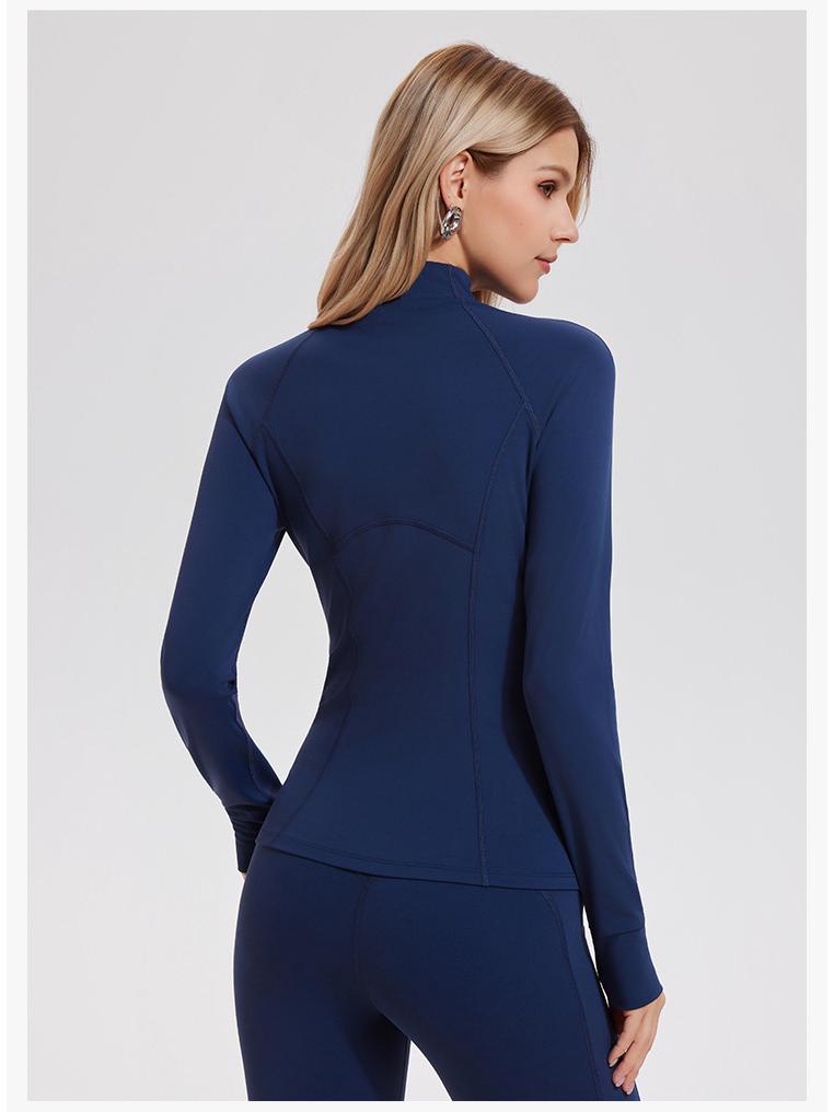 High Elasticity Women's Slim Fit Stand Collar Sports Jacket - Double Zipper Yoga & Running Wear
