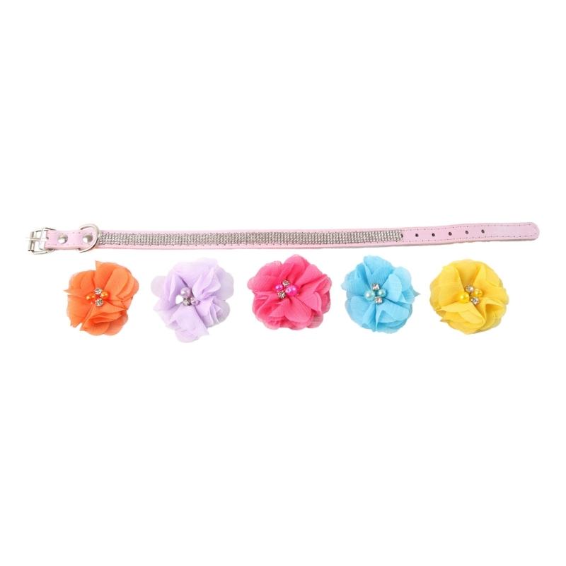 

Flower Elastics Rhinestones Pet Collar Love Decoration Necklace Puppies Kittens Ornament Pet Supply 1