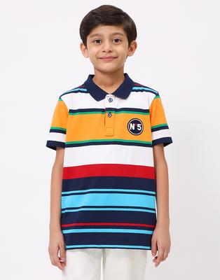 Boys Yellow & Blue Collar Neck T-Shirt