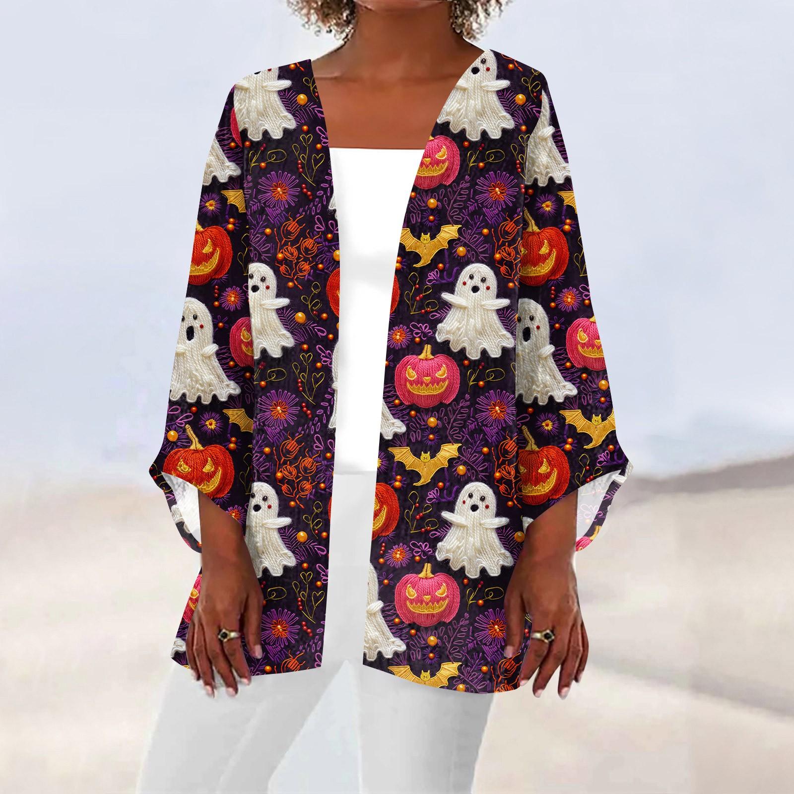 

Жіночий повсякденний і модний легкий жакет середньої довжини з принтом на Хелловін XXL червоний