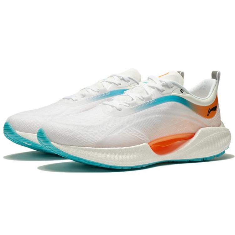 New LINING Super Light 19 Running Shoes Men Low Top Standard White/Fluorescent Sweet Orange ARBS001-11