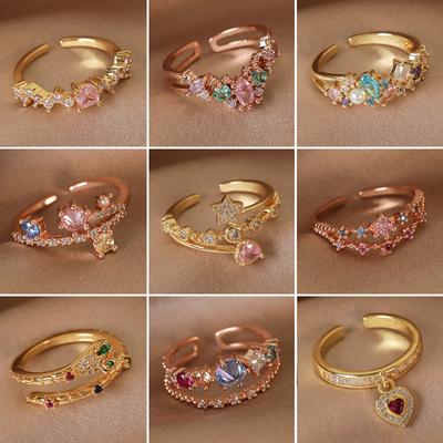 Light Luxury Niche European and American Zircon Love Ring, Female Ins Design Open Index Finger Ring