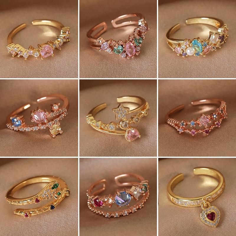 Light luxury niche European and American zircon love ring, female ins design open index finger ring